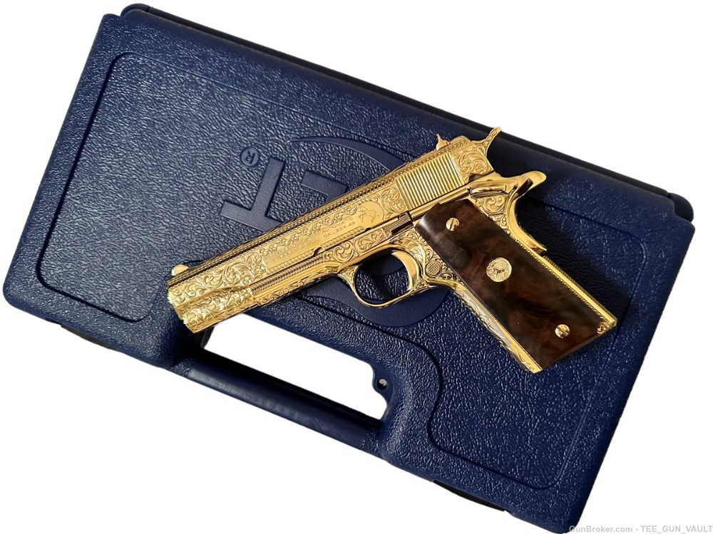 COLT CUSTOM 1911 GOVERNMENT .45 ACP FULLY ENGRAVED 24K PLATED WITH 2 GRIPS-img-5