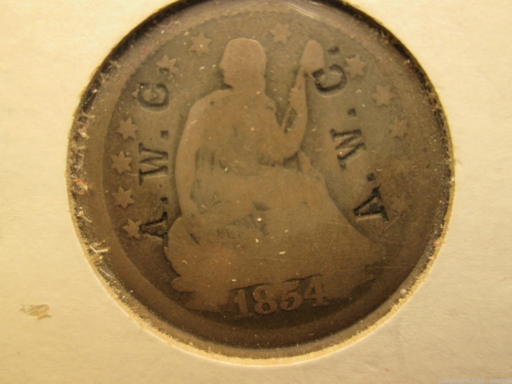 U.S. COUNTER STAMPED Liberty Seated Quarter Dollar coin, 1854, Variety # 3-img-2