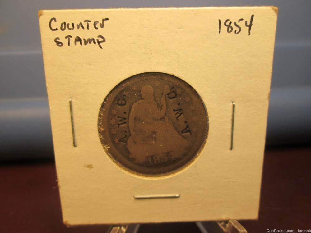 U.S. COUNTER STAMPED Liberty Seated Quarter Dollar coin, 1854, Variety # 3-img-0