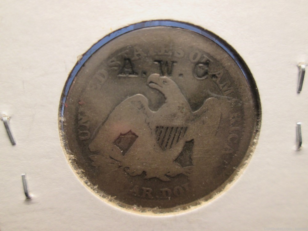U.S. COUNTER STAMPED Liberty Seated Quarter Dollar coin, 1854, Variety # 3-img-5