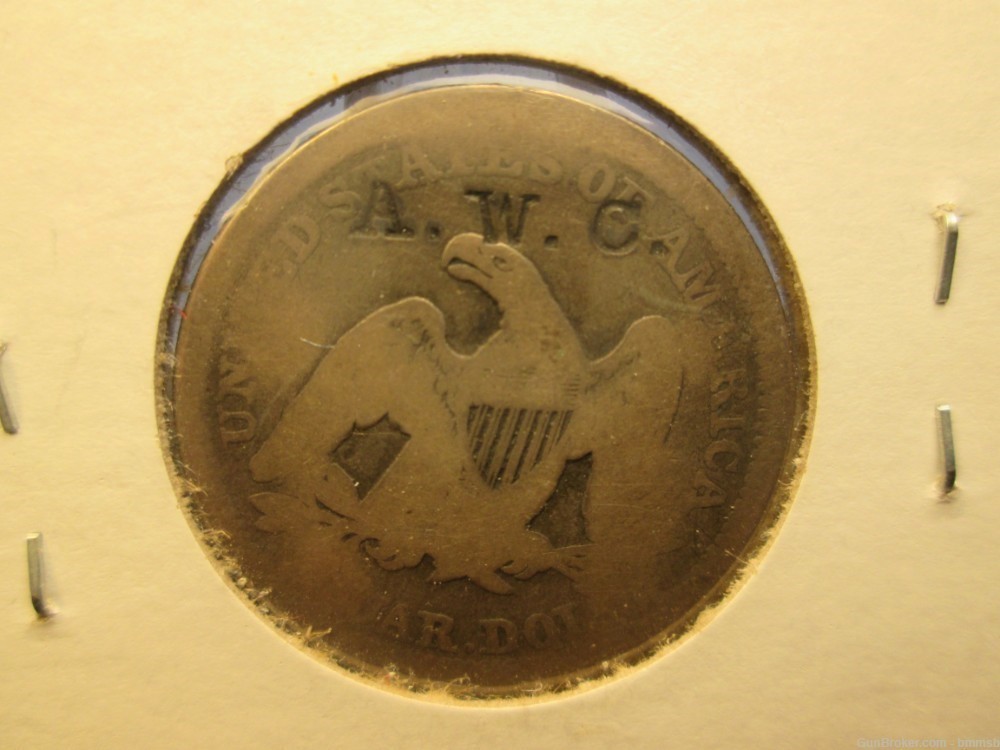 U.S. COUNTER STAMPED Liberty Seated Quarter Dollar coin, 1854, Variety # 3-img-3