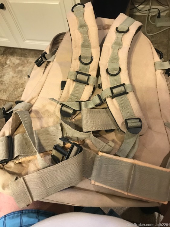 Military style pack by BUG OUT GEAR in desert tan, lots of pockets, adjust-img-2
