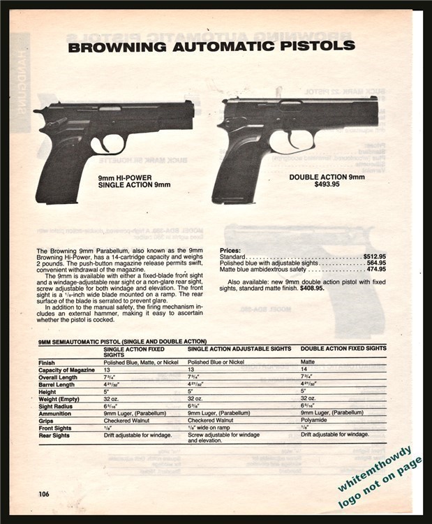 1988 BROWNING 9mm Single and Double Action Pistol PRINT AD-img-0