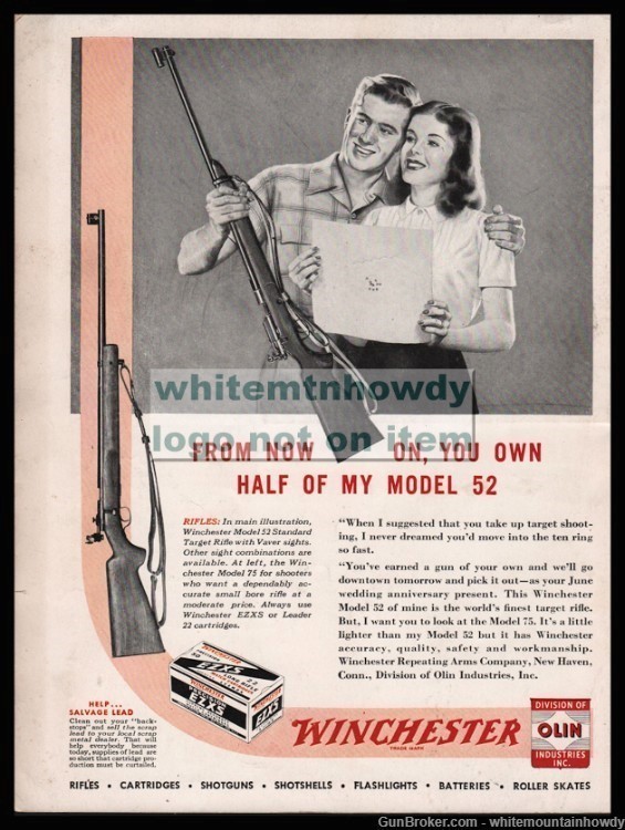 1046 WINCHESTER Model 52 Rifle AD w/Postwar Please for Scrap Lead-img-0