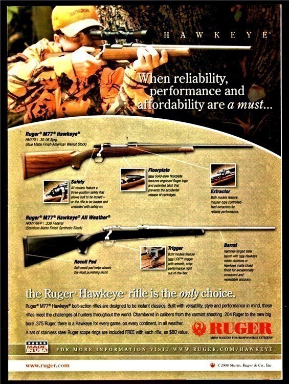 2008 RUGER M77 Hawkeye & All Weather Rifle PRINT AD-img-0