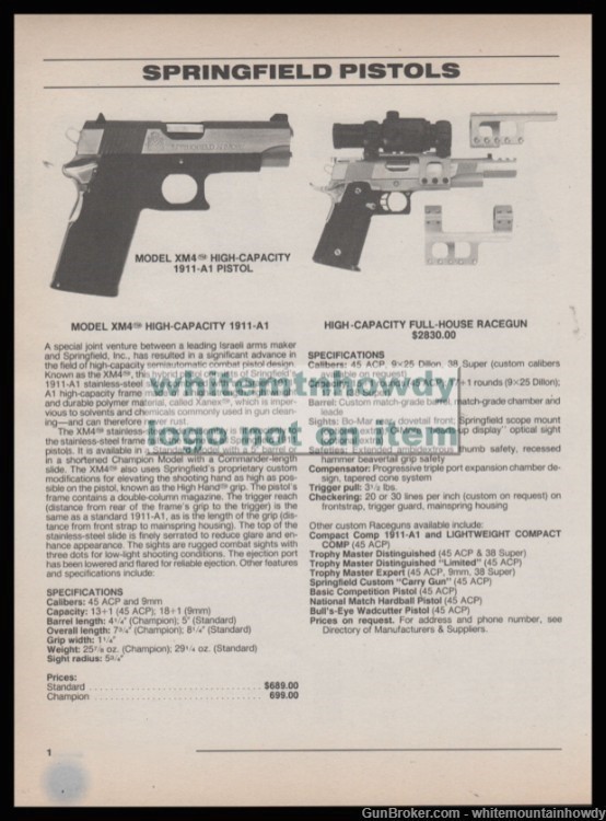 1995 SPRINGFIELD XM High Capacity 1911-A1, Full House Race Gun Pistol AD-img-0