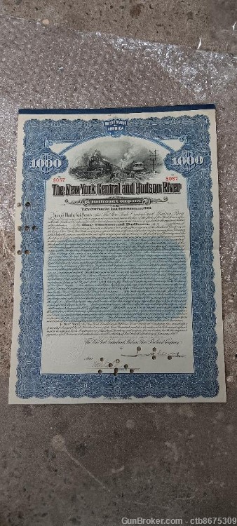 1912 New York Central & Hudson River Railroad Company Bond Stock Certificat-img-0