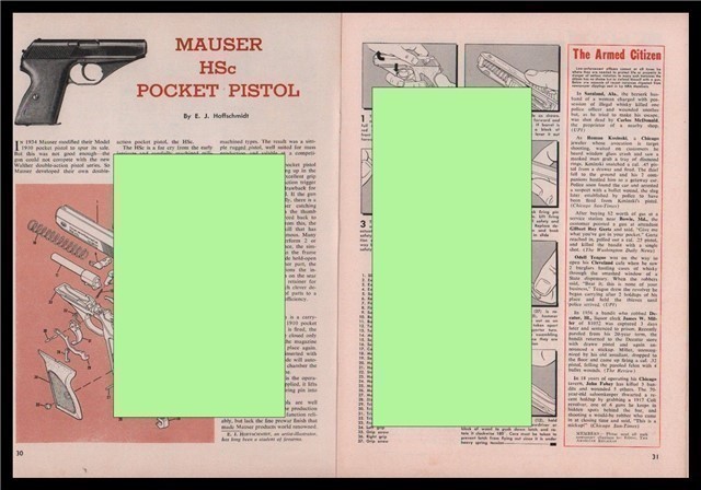 1960 MAUSER HSc Pocket Pistol Exploded View Parts List Assembly Article-img-0