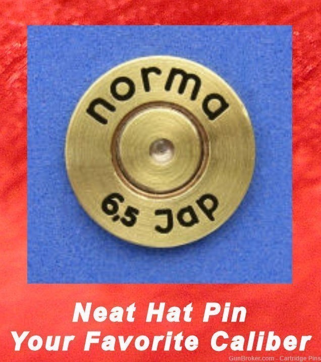 Norma  6.5 JAP   Brass  Cartridge Hat Pin  Tie Tac  Ammo Bullet-img-0