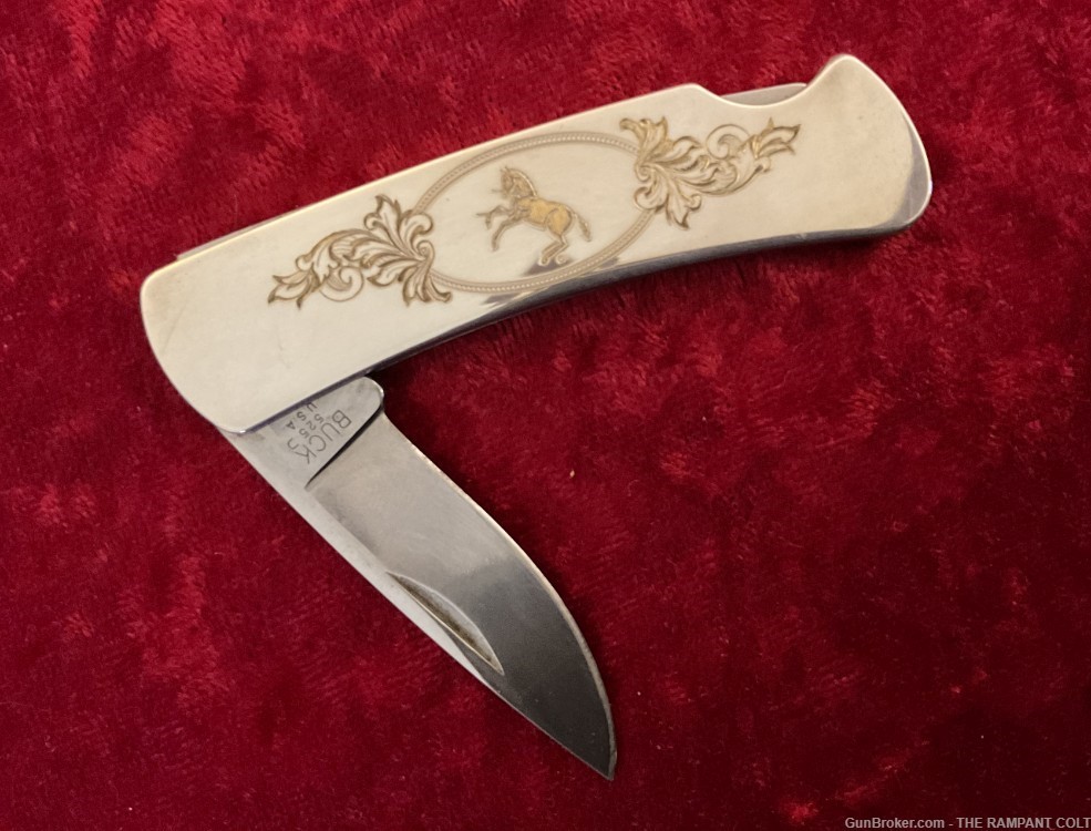 1996 Rampant Colt Silver Plate Etched Buck Knife 175 Made New Condition-img-0