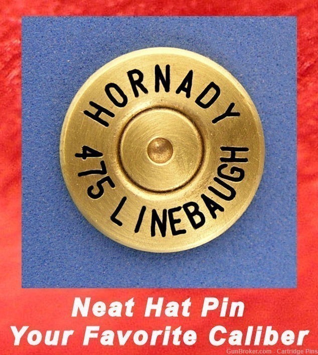 Hornady Brass 475 LINEBAUGH Brass Cartridge Hat Pin  Tie Tac  Ammo Bullet-img-0