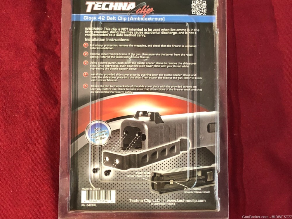 TECHNACLIP G42BRL for GLOCK 42 HOLSTERLESS CARRY AMBIDEXTROUS FREE SHIP-img-1