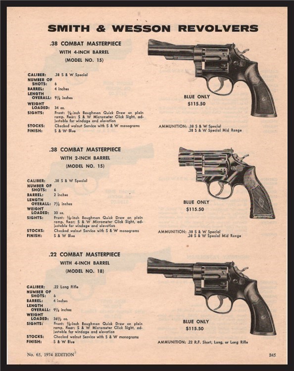1974 SMITH & WESSON Masterpiece Revolver PRINT AD specs-img-0