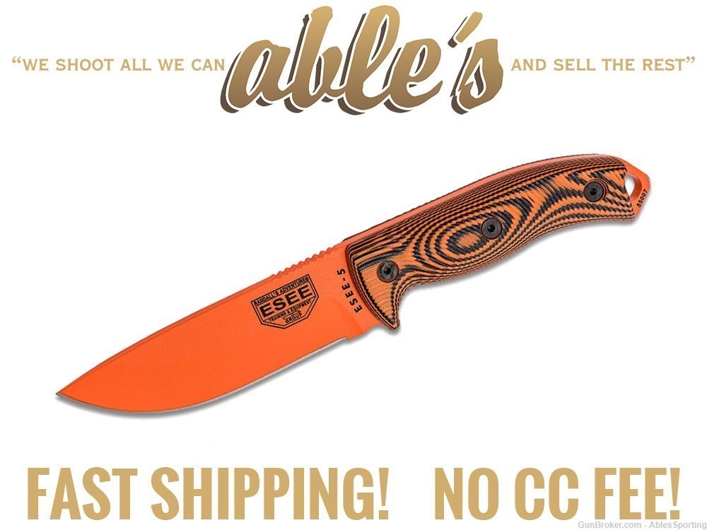 ESEE-5 Fixed Blade Knife w/Orange Blade, Orange/Black 3D G-10 Handle, NIB-img-0