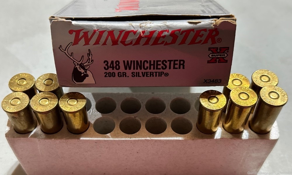 10 rounds of Winchester 348 Win 200 grain Silvertip brass cased rifle ammo-img-0