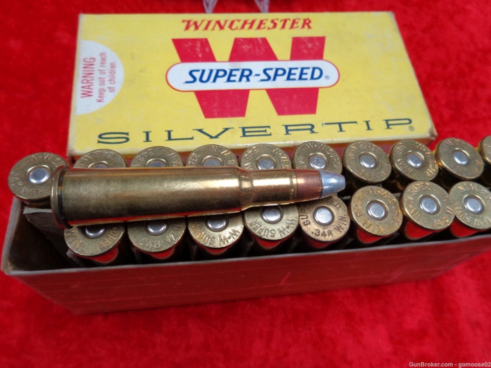 348 Winchester Vintage Ammo Box 20rds Silver Tip Win Rifle Ammunition TRADE-img-1