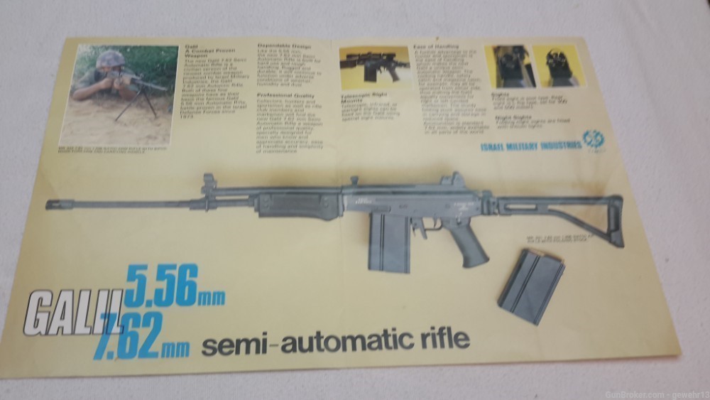 Vintage 80's Galil 7.62 mm / 5.56 mm Rifle IMI Factory Literature -img-1