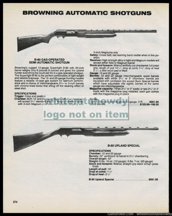 1988 BROWNING B-80 Gas-Operated abd Upland Special Shotgun PRINT AD-img-0