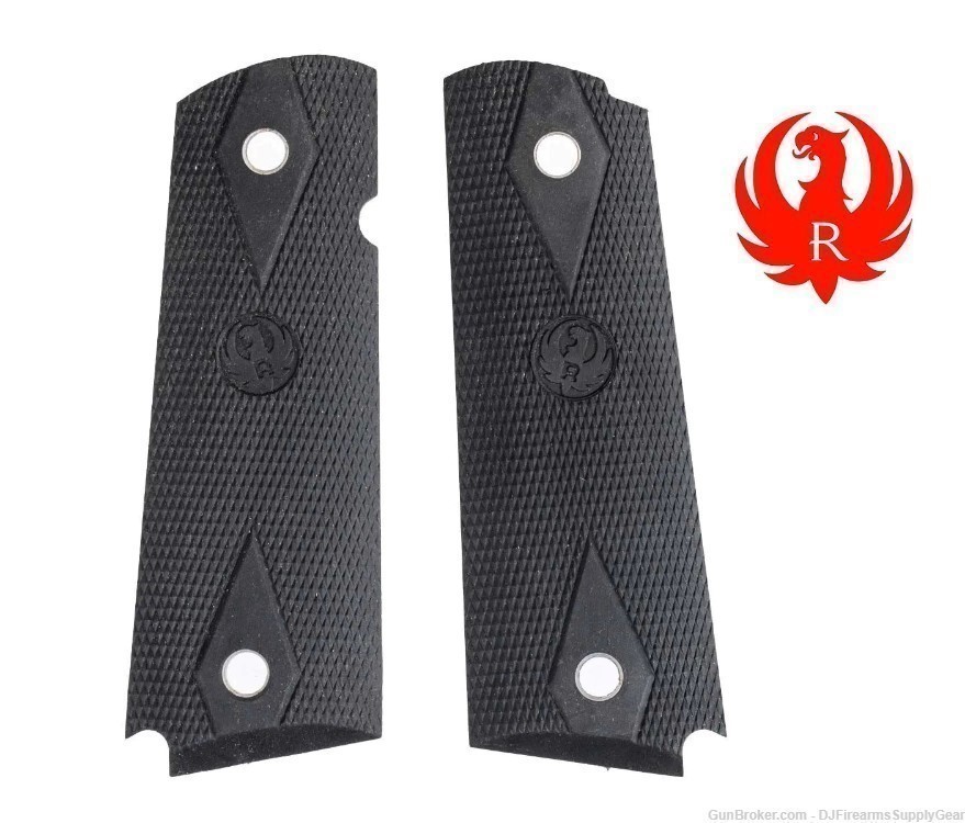 Factory Ruger 1911 Checkered Double Diamond Rubber Grips-img-0