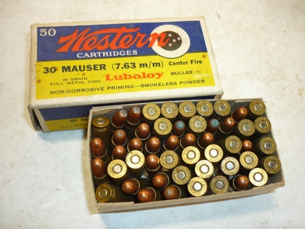 50rd - WESTERN BULLSEYE BOX - 7.63x25 30 Mauser FMJ - C96 Broomhandle C-96-img-0