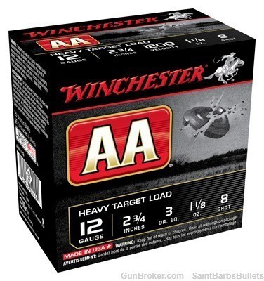 Winchester AA Heavy Target 12 Gauge 2.75" 1200fps 1 1/8oz #8 - 25 Rounds-img-0