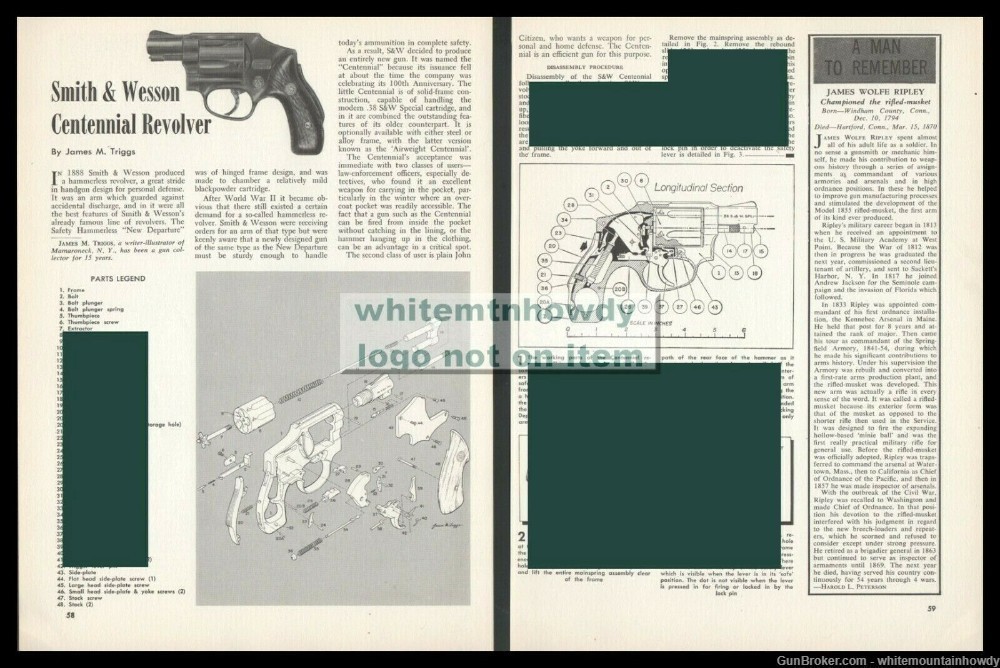SMITH & WESSON Centennial Revolver Schematic Parts List Assembly Article-img-0