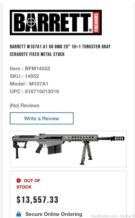 Barrett M107A1  20” Tungsten 50 BMG, NightForce, Larue QD-img-9