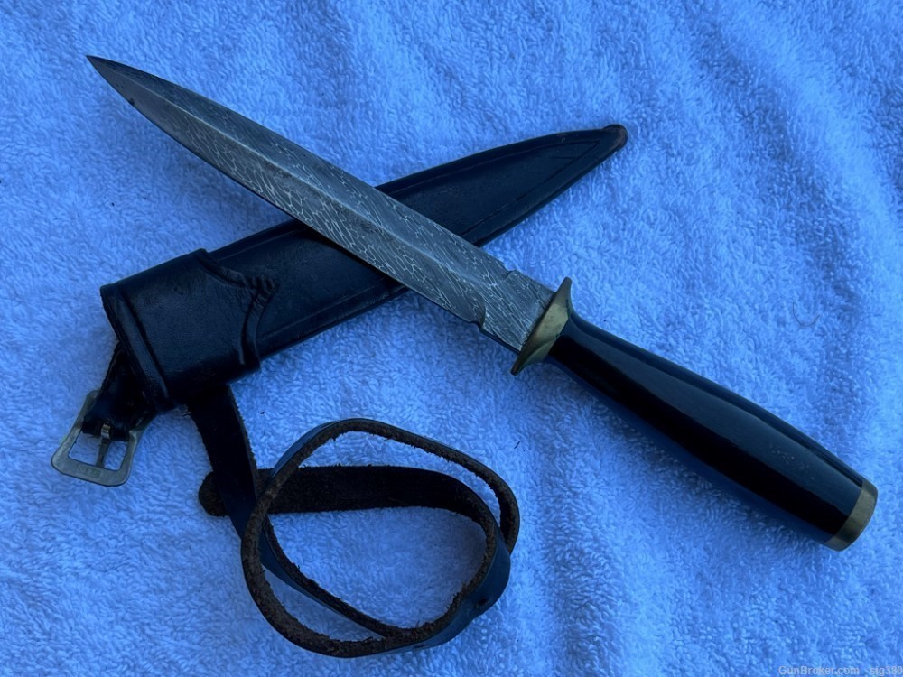 CUSTOM HAND FORGED PRE-OSO FORGE LARGE DAMASCUS BOOT DAGGER WITH SCABBARD-img-0