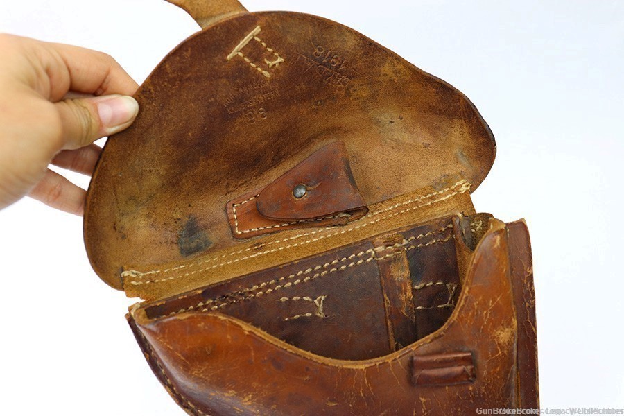 IMPERIAL GERMAN WWI LUGER P08 HOLSTER DATED 1918 CROWN MARKED BROWN HOLSTER-img-8