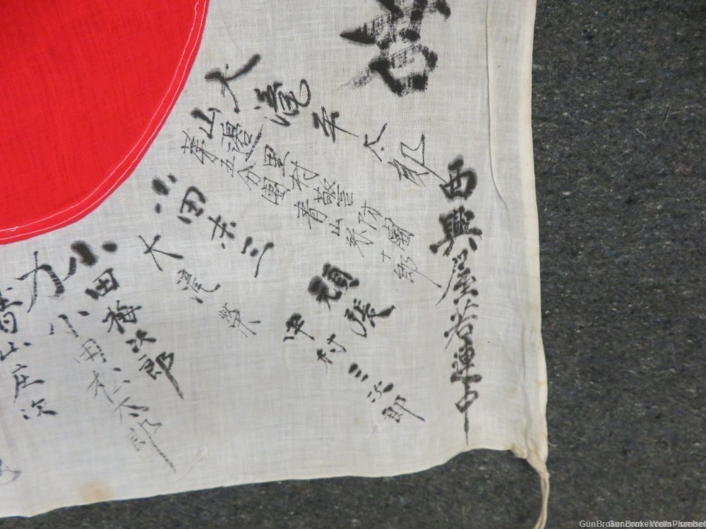  JAPANESE WWII HINOMARU MEATBALL FLAG W/ SIGNED KANJI CHARACTERS -img-5