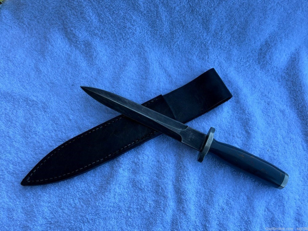 CUSTOM HAND FORGED OSO FORGE LARGE DAMASCUS DAGGER WITH SCABBARD-img-0