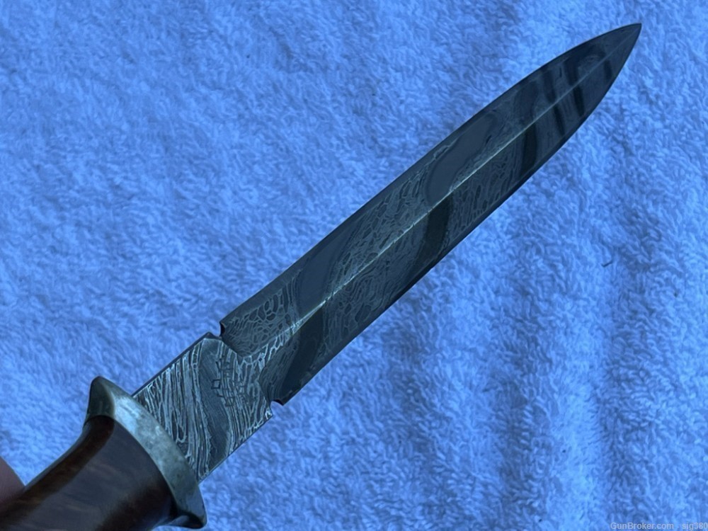 CUSTOM HAND FORGED OSO FORGE LARGE DAMASCUS DAGGER HUNTING KNIFE WITH SCABB-img-8