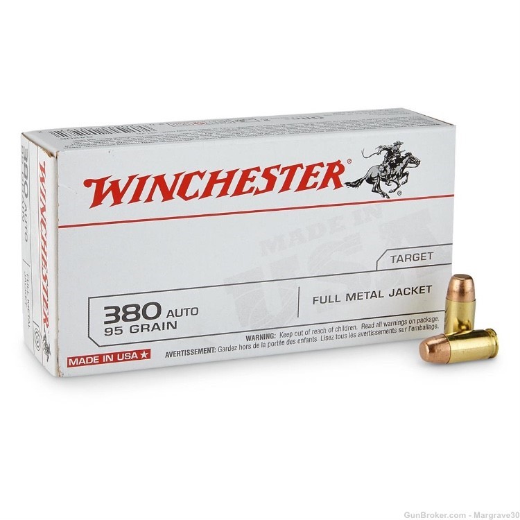 44 Rounds Winchester .380 95gr fmj in 100 rnd plastic case-img-0