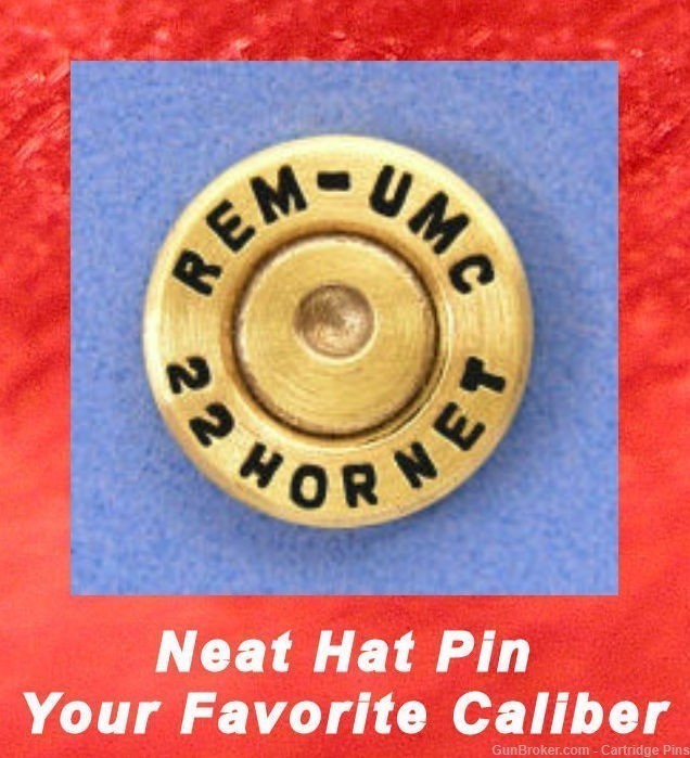 Remington REM-UMC  22 HORNET  Brass Cartridge Hat Pin, Tie Tac Ammo Bullet-img-0