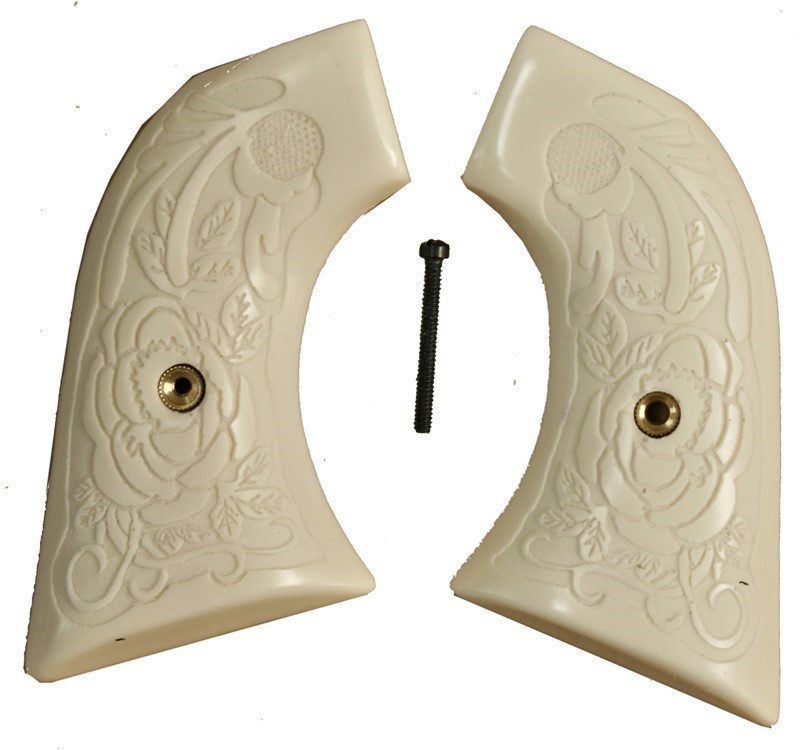 Hawes Western Marshall Ivory-Like Grips, Relief Carved Rose-img-0