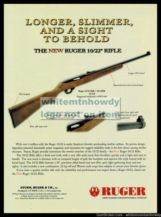 2005 RUGER 10/22 Rifle PRINT AD Original Hunting Gun Advertisement-img-0