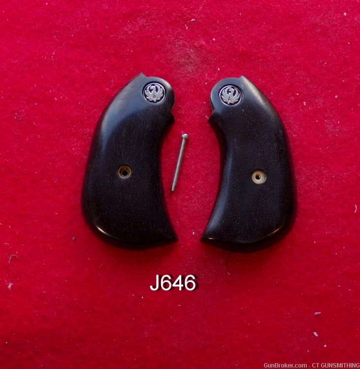 Nice pair of Ebony  Wood Grips w/Ruger Medallions for Ruger Bearcat Shopkee-img-1