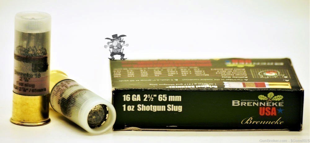 BRENNEKE 16 GA / 2½" Original 1oz 417g Slug Smooth & Rifled Bore Slugs 5RDs-img-1