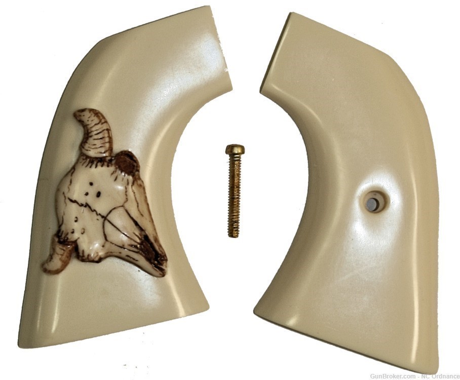 Virginian Dragoon Ivory-Like Grips With Antiqued Relief Carved Bison Skull-img-0