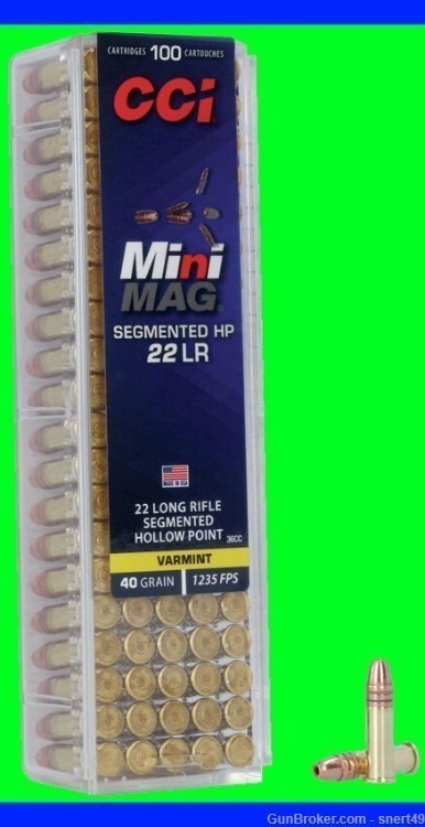 CCI Mini-Mag 22 LR 40 gr Segmented Hollow Point 100 Rd Box #36CC NEW BATCH!-img-0