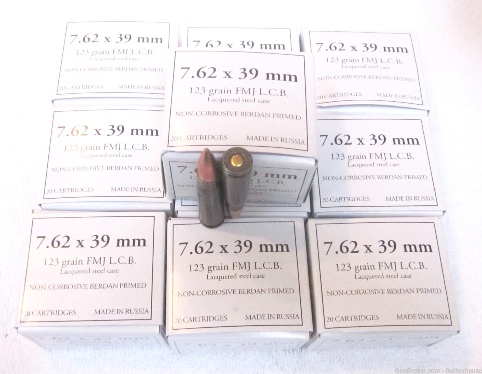 200rds Russian Klimovsk 7.62x39 7.62 x 39 123gr fmj Lacquer Steel-img-0
