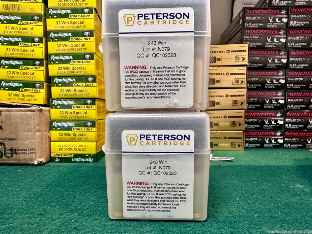 100 qty of 243 Win Peterson Brass 2 boxes of 50 each MADE IN THE USA-img-0