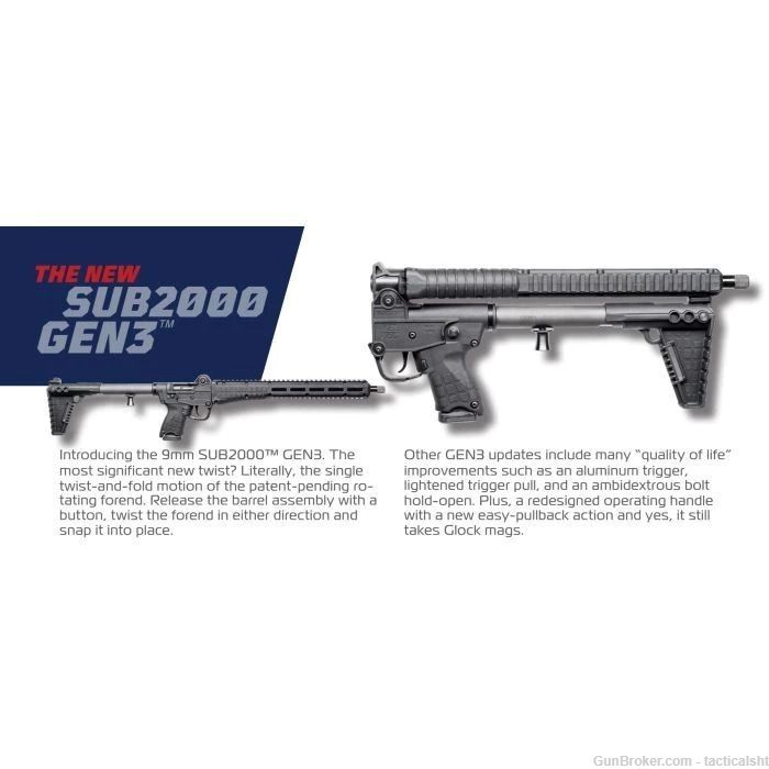 Kel-Tec SUB-2000 Gen 3 Carbine - Black | 9mm | 16" Barrel | Accepts G19 & G-img-1