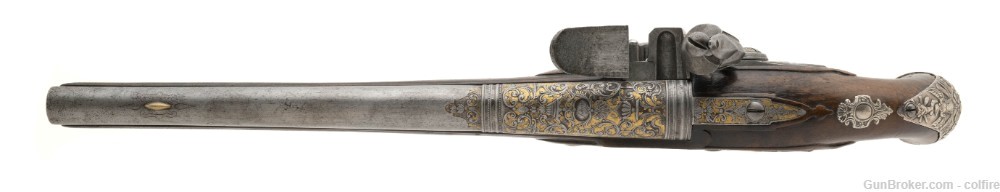 Exquisite French Gilt Engraved Silver Mounted Flintlock Pistols (AH8059)-img-5