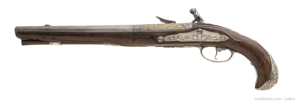 Exquisite French Gilt Engraved Silver Mounted Flintlock Pistols (AH8059)-img-8