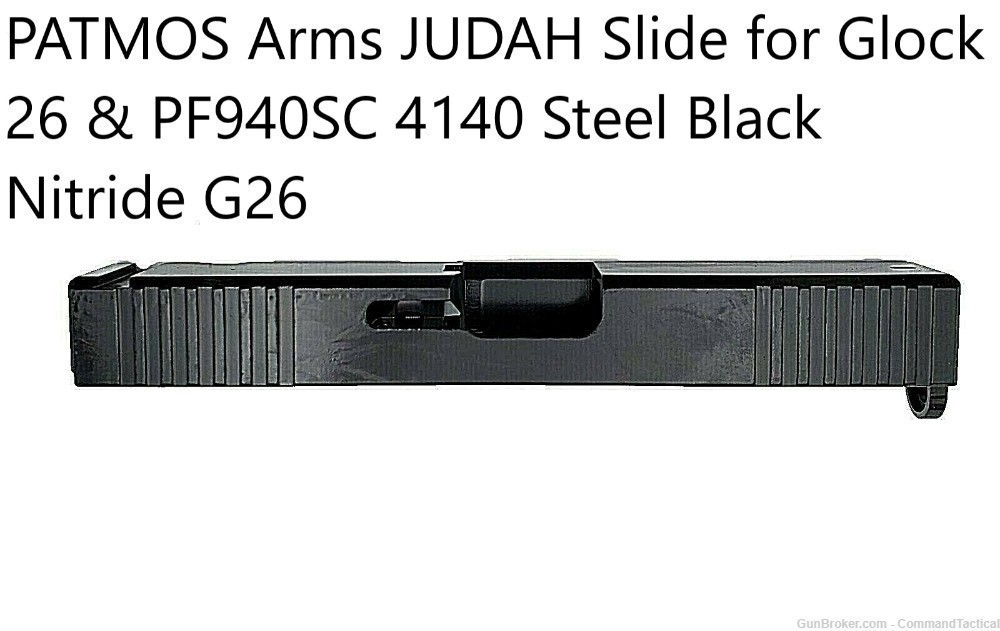 PATMOS Arms JUDAH Slide for GLOCK 26 & PF940Sc 4140 Steel Black Nitride G26-img-0