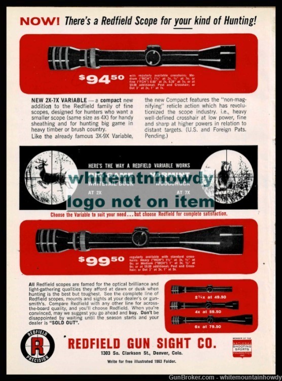 1963 REDFIELD Rifle Scope Original PRINT AD for Gun Room Wall Decor-img-0