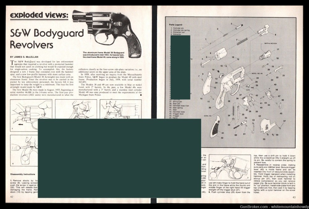 1981 SMITH & WESSON Bodyguard Revolver Exploded Parts List Assembly Article-img-0