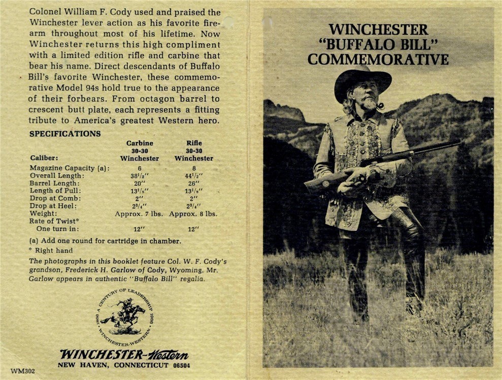WINCHESTER 94 Buffalo Bill Commemorative Reprinted Hang Tag-img-0