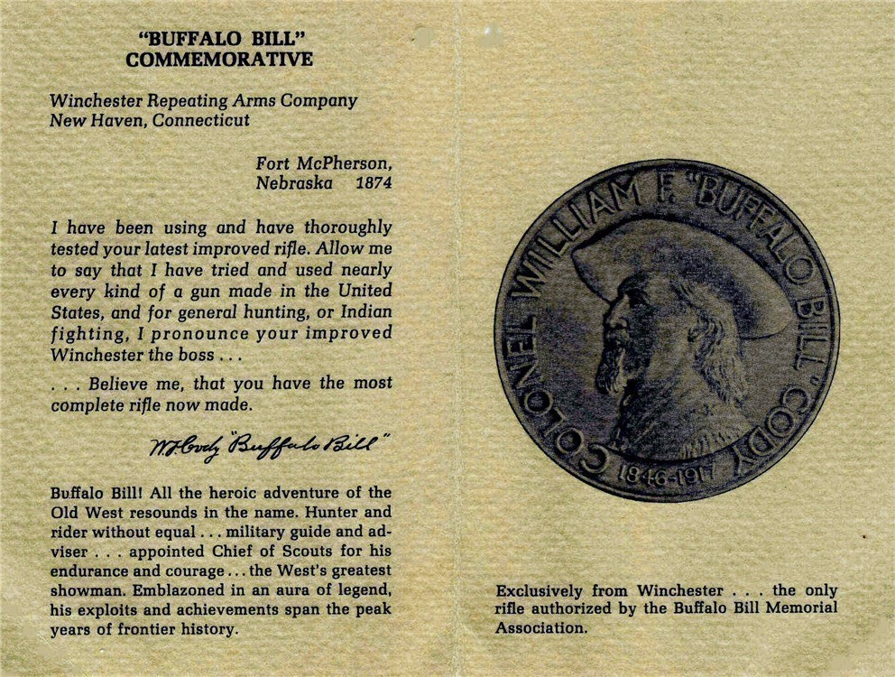 WINCHESTER 94 Buffalo Bill Commemorative Reprinted Hang Tag-img-1